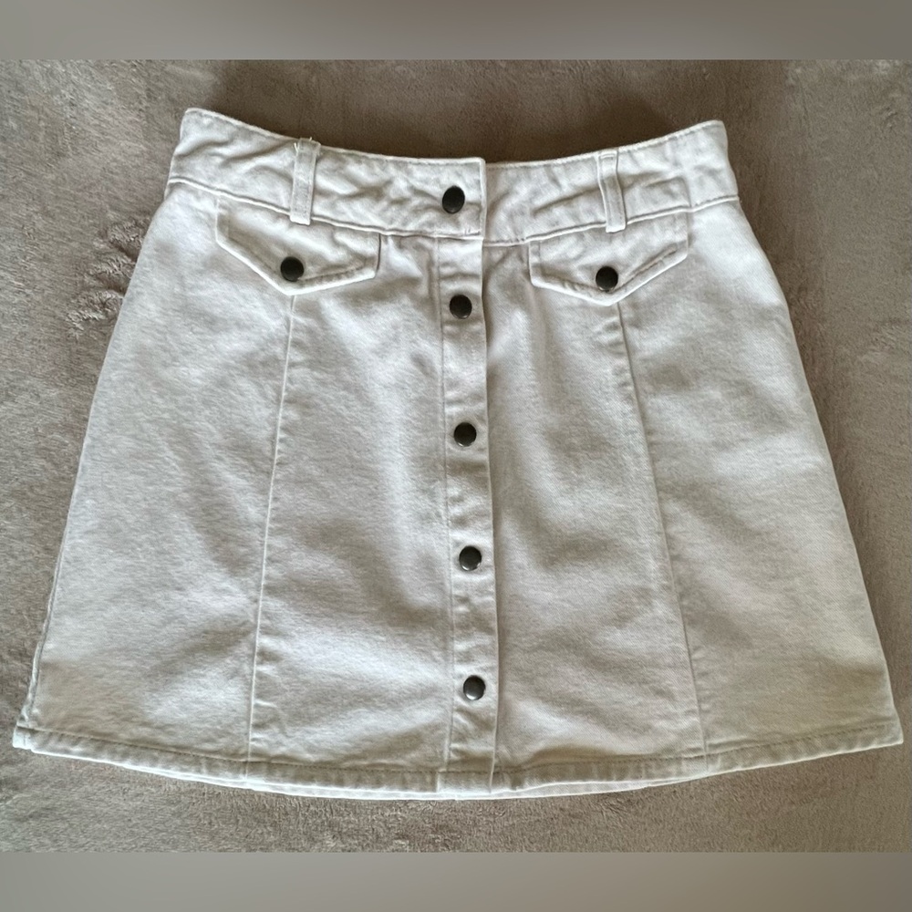 BDG White Button-Front A-Line Mini Skirt